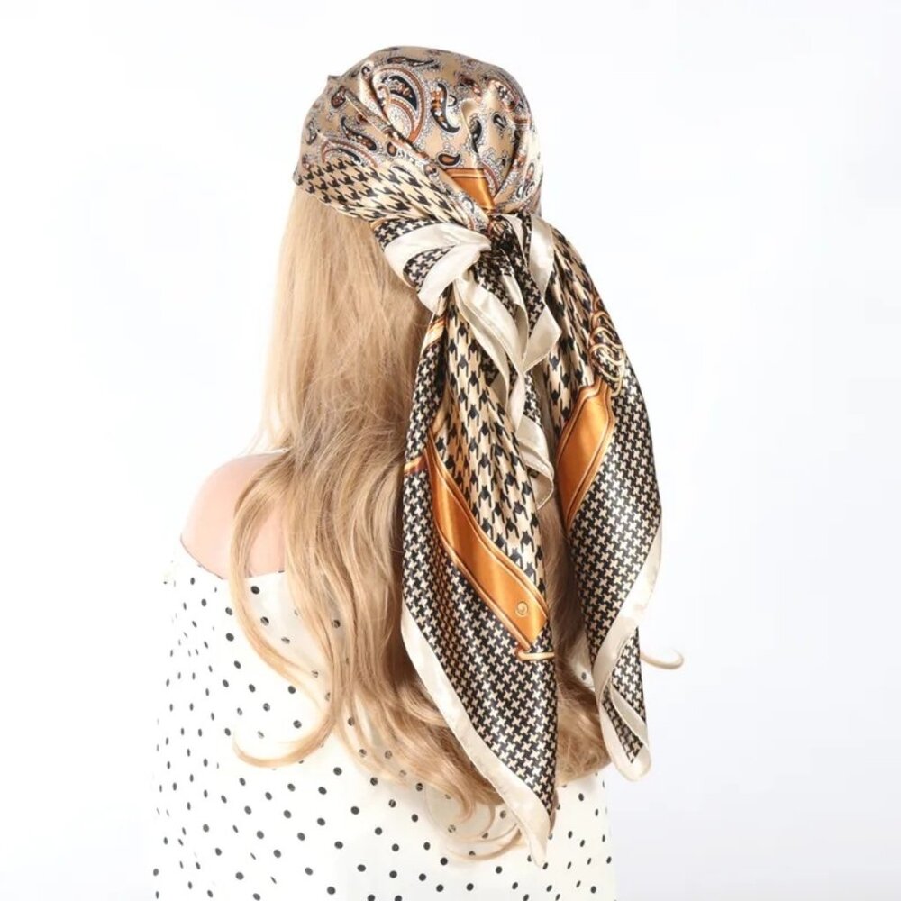 2/$30 Elegant Beautiful Color Block Satin Silk Scarf Herringbone